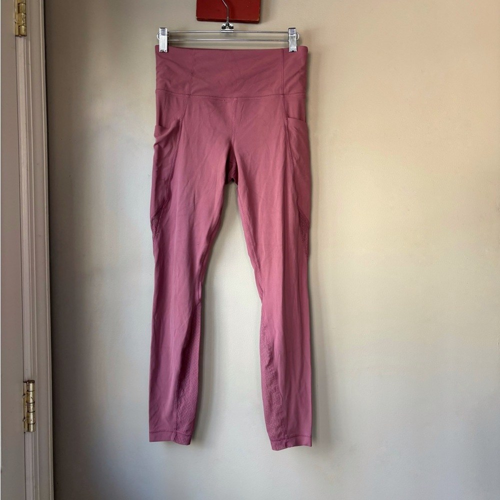 Athleta Rose Pink Elation Crop Mesh Detail Tights S